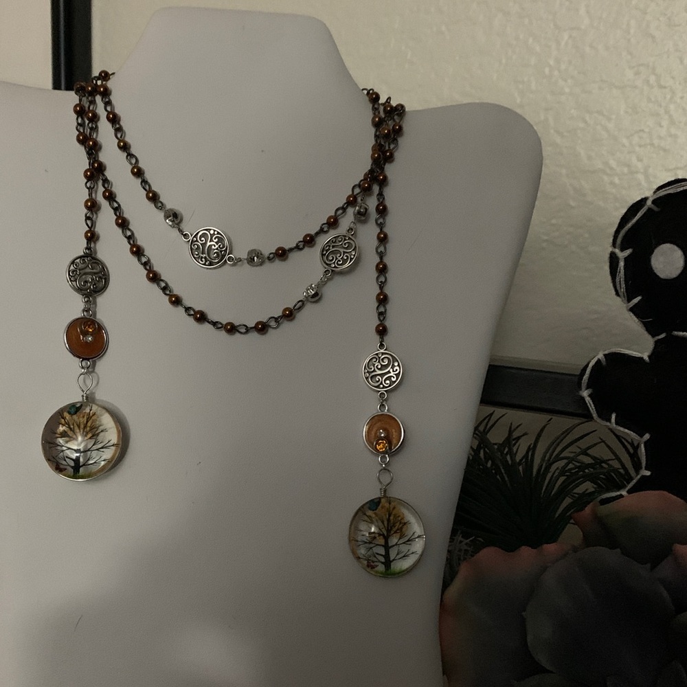 Orange Tree of Life Pendant Lariat